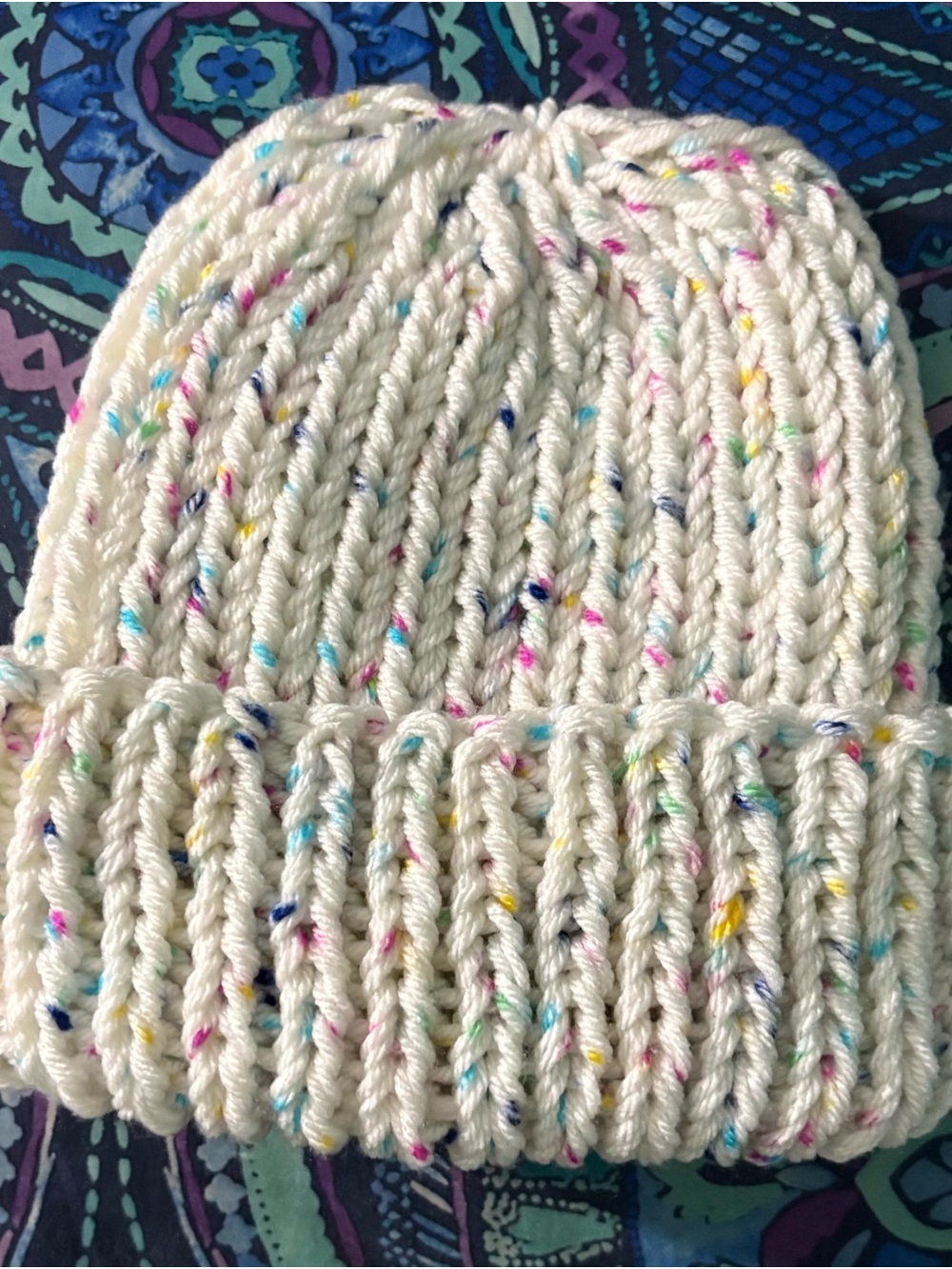 White Speckled Knit Beanie - Cozy Winter Hat